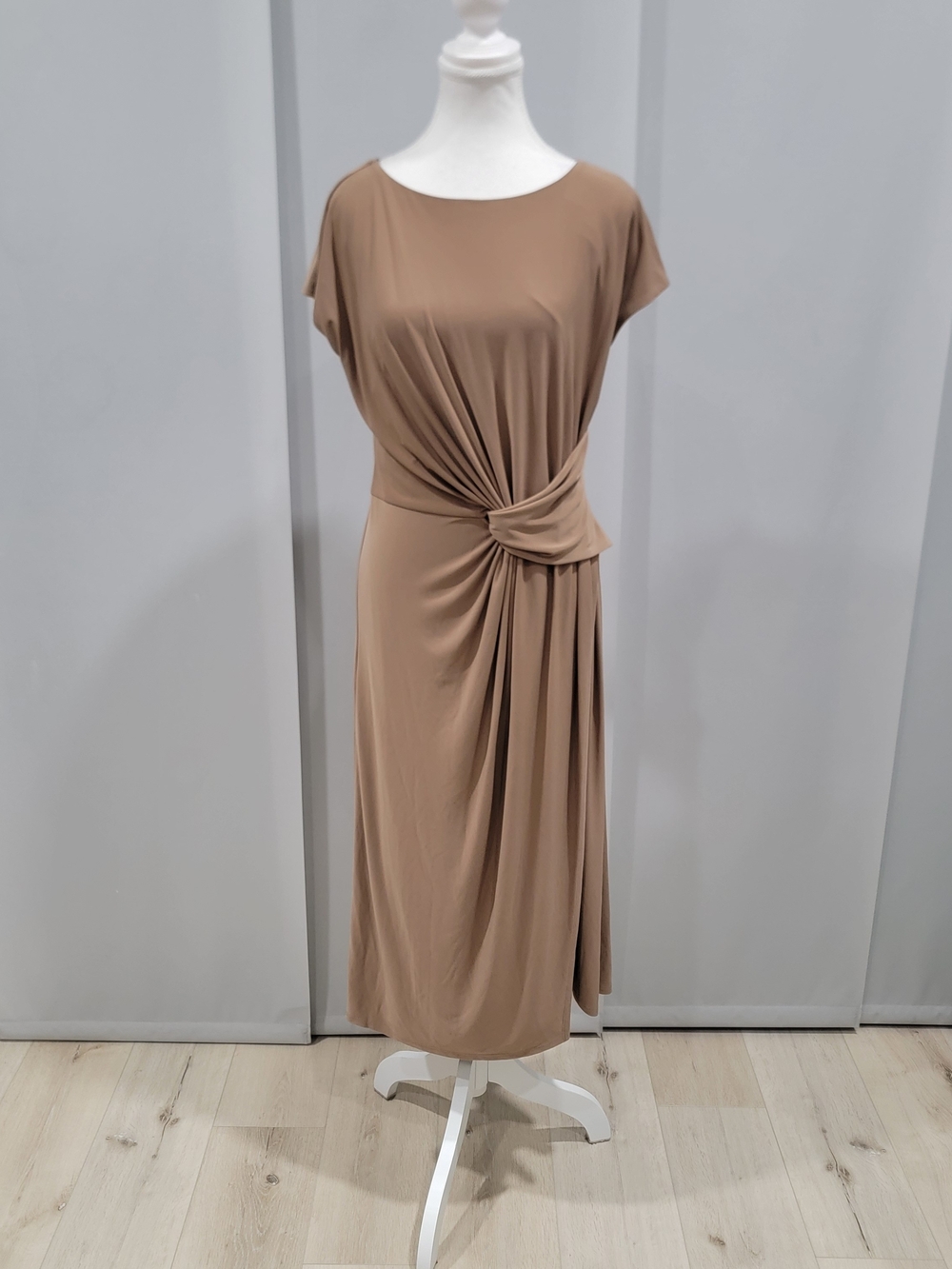 Joseph Ribkoff Taupe Twist-Waist Midi Dress
